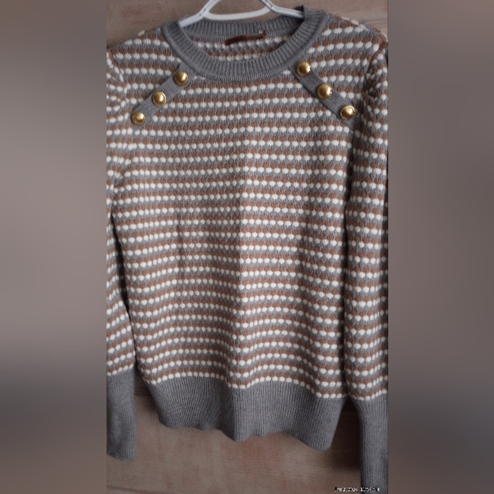 Belldini Heathered Gray,Wht,& Iced mocha Patterned Sweater NEW SIZE LARGE